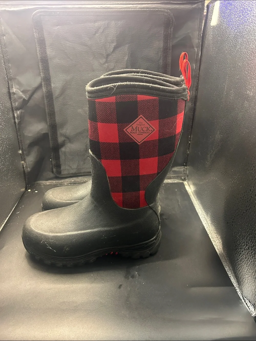 Muck Boot Co. Kids' Red & Black Buffalo Plaid Waterproof Rain Boots